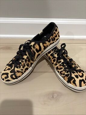 Ked’s Kate Spade Leopard Print Low-Top Sneakers in Tan and Black